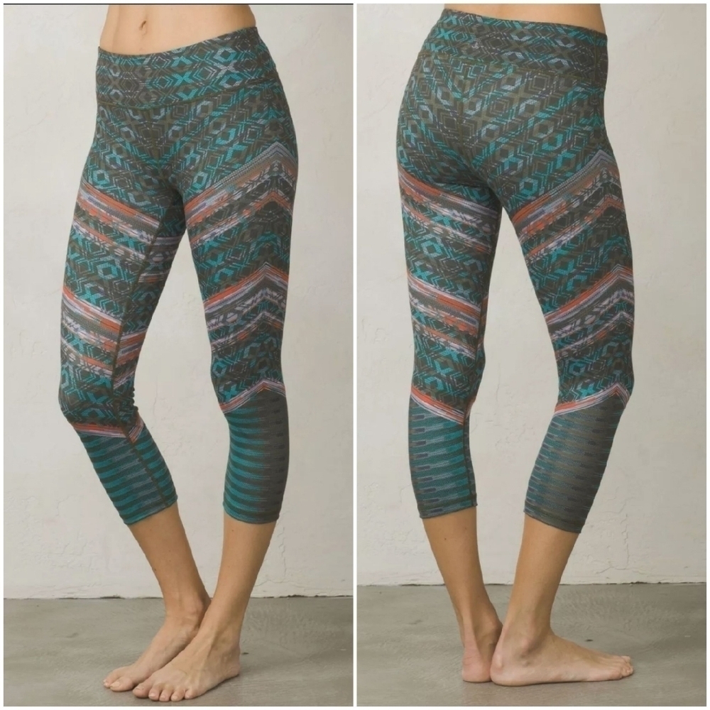 PrAna Roxanne Cropped Green Tribe Aztec Print Leggings